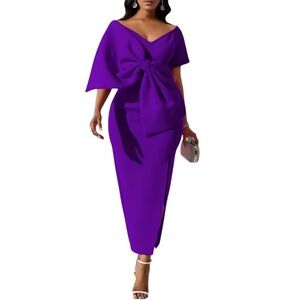NWT Metamorphosis Girl Purple Off Shoulder Bow Detail Midi Dress Size M